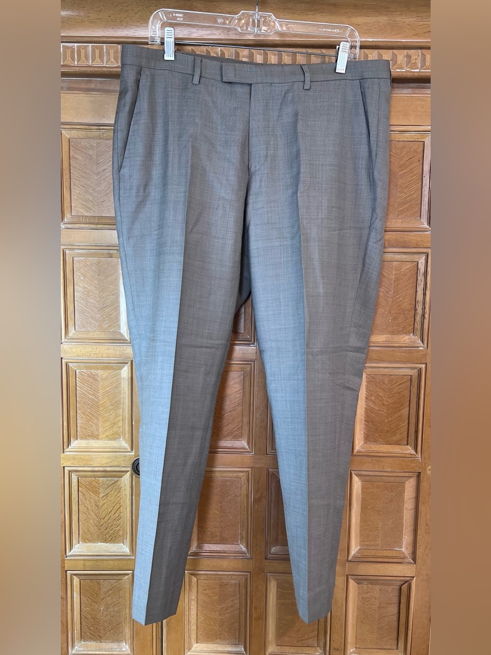 BOSS Hugo Boss Men’s Gray Dress Pants Herringbone Blend Flat Front 36x29